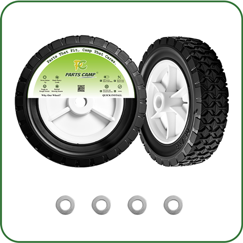 White replacement lawn mower wheels and washers